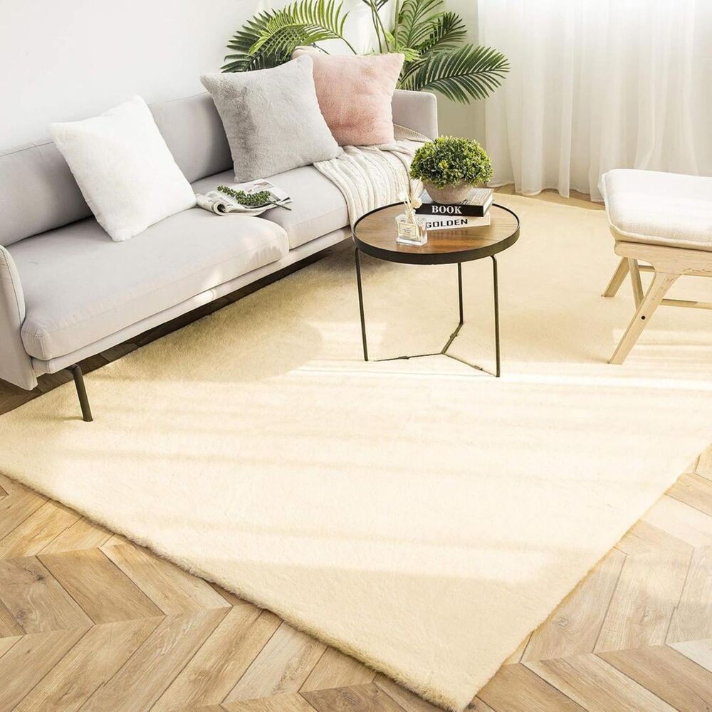 Brand New Ashler Yellow Faux Rabbit Fur Area Rug 6' × 9'